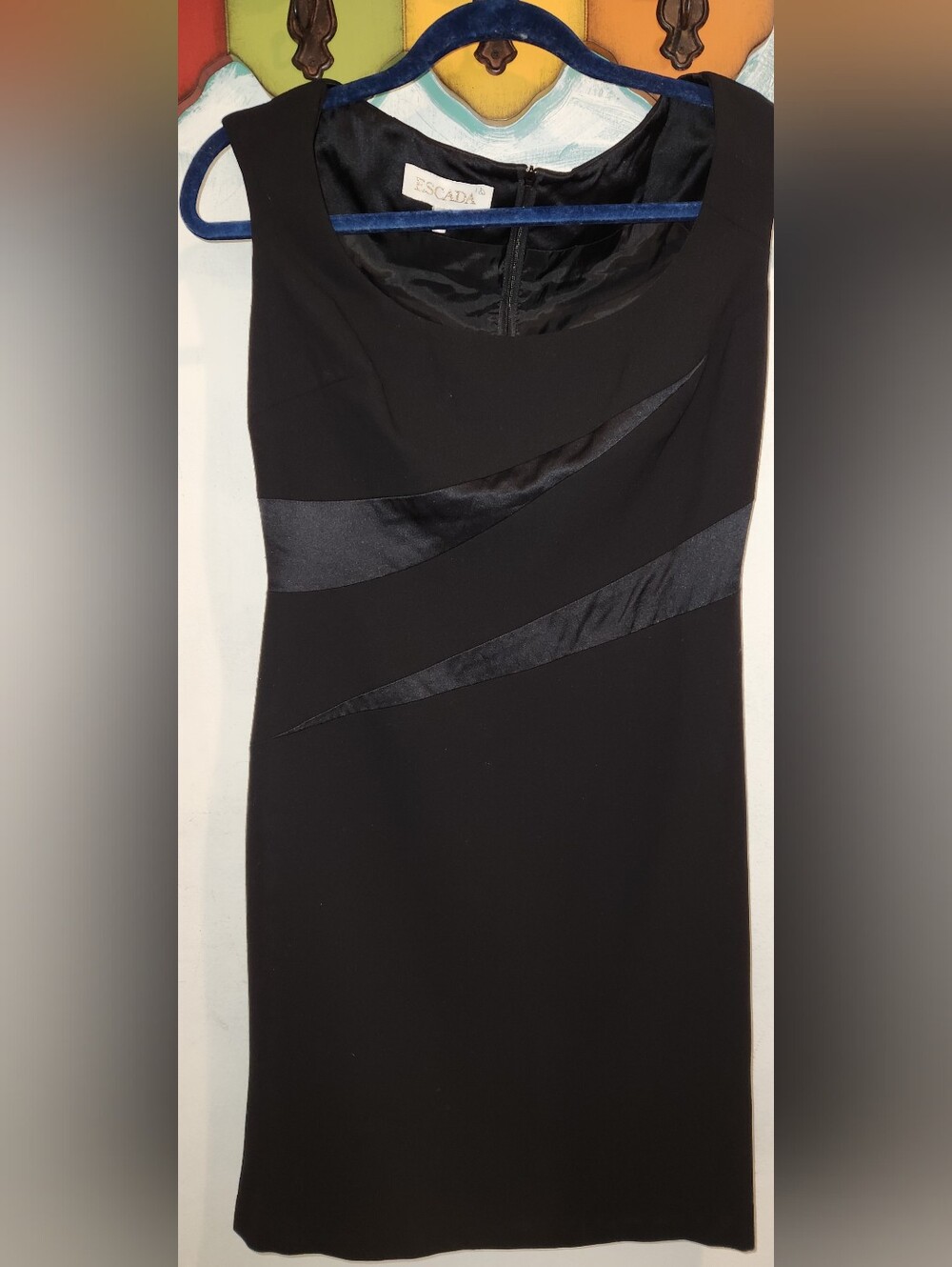 Escada Black Satin-Inset Sheath Dress No Size Listed But Will Fit Size 2 Or 4